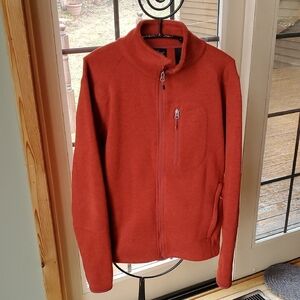 Orvis Trout Bum Embroidered Full Zip Burndt Orange‎ Sz M Cardigan Jacket Pockets